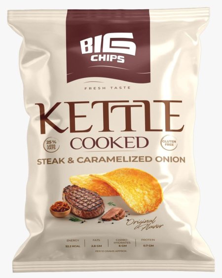 شيبس kettle رقائق البطاطا بنكهة ستيك والبصل خالي من الجلوتين وزنه 100غرام
