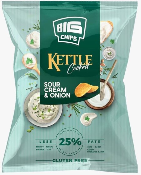 شيبس kettle رقائق البطاطا بنكهة الكريمة والبصل خالي من الجلوتين وزنه 100غرام